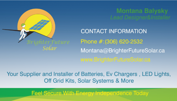 BrighterFuture Solar contact information — 306-620-2532 — Montana Balysky Lead Designer
